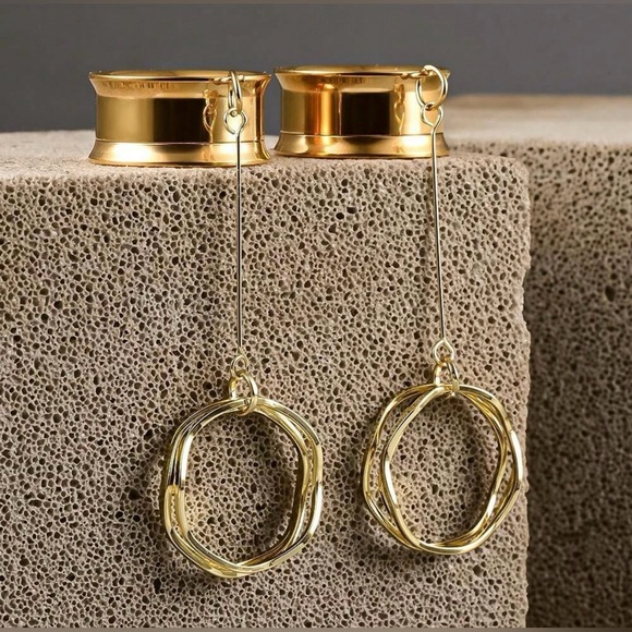 🔘18k Gold/ 316 Surgical Steel Ear Plug/Tunnels Set NWT - Picture 3 of 7